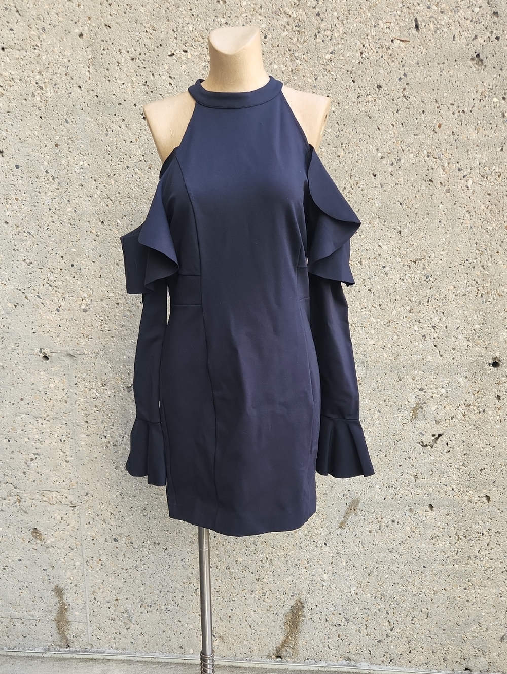 Free People Black Cold-Shoulder Ruffle Mini Dress